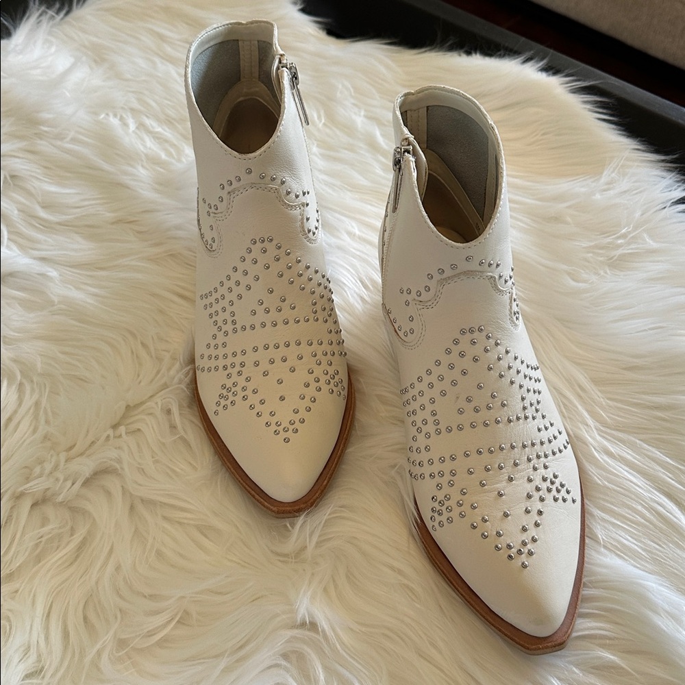 Gianni Bini Brycin Studded Western Egg Shell Ankle Boots